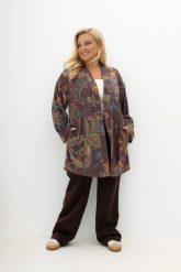 Sweterkowy kardigan Slow Moments fioletowo-bordowy w print kwiatowy Plus Size Oversize. Czerwone swetry Moda Size Plus Iwanek, l, bez wzorów, z dzianiny, eleganckie, plus size, bez ramiączek. Za 179.90 zł.