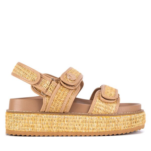 Sandały Badura. Brązowe sandały Badura, bez wzorów, bez obcasa, na płaskiej podeszwie, bez zapięcia. Za 199.99 zł.