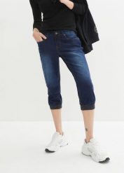 Rybaczki dżinsowe ze stretchem. Niebieskie jeansy bonprix, bez wzorów, z denimu. Za 124.99 zł.