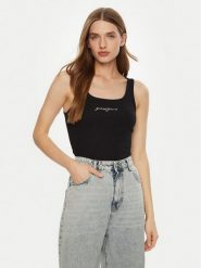 Guess Top W5RP48 KA0H1 Czarny Regular Fit. Czarne topy Guess, l, z aplikacjami, z bawełny, bez kołnierzyka, bez ramiączek. Za 89.99 zł.