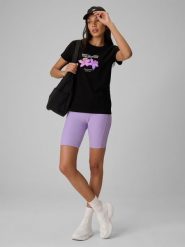 4F Legginsy kolarki z prążkowanej dzianiny damskie - fioletowe M. Fioletowe legginsy 4f, bez wzorów, z dzianiny, wakacyjne. Za 79.99 zł.