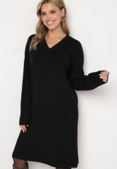 Czarna Sukienka z Wełną i Bawełną o Kroju Oversize Ilavara. Czarne sukienki Born2be, l, bez wzorów, z bawełny, wizytowe, bez kołnierzyka, bez ramiączek, midi, oversize. W wyprzedaży za 59.49 zł.