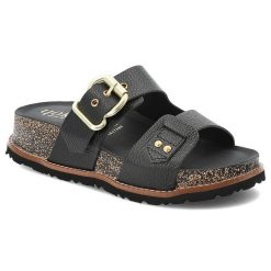 Czarne Klapki Yokono Modne Obuwie Damskie. Czarne klapki Yokono, bez wzorów, ze skóry, eleganckie, bez obcasa, na platformie, bez zapięcia. Za 249.00 zł.