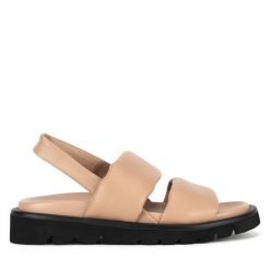 Sandały Badura. Brązowe sandały Badura, bez wzorów, bez obcasa, na płaskiej podeszwie, bez zapięcia. Za 249.99 zł.