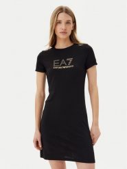EA7 Emporio Armani Sukienka codzienna 7W000478 AF12500 UC001 Czarny Regular Fit. Czarne sukienki EA7 Emporio Armani, na co dzień, m, bez wzorów, z bawełny, bez kołnierzyka, bez ramiączek, proste. Za 379.99 zł.