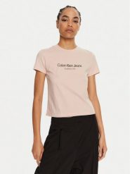 Calvin Klein Jeans T-Shirt J20J224914 Różowy Regular Fit. Czerwone t-shirty Calvin Klein Jeans, xs, bez wzorów, z bawełny, bez kołnierzyka, bez ramiączek. Za 109.99 zł.
