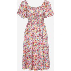 Kwiecista sukienka z bufiastymi rękawami Laine. Sukienki Vila, bez wzorów, bez kołnierzyka, bez ramiączek, midi. Za 249.00 zł.