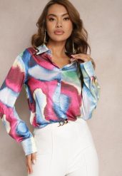 Niebiesko-Różowa Koszula Ozdobiona Kolorowym Wzorem Tie-Dye Vatrie. Niebieskie koszule Renee, l, bez wzorów, bez kołnierzyka, bez ramiączek. W wyprzedaży za 97.99 zł.