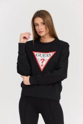 GUESS Czarna damska bluza z dużym logo Original Fleece. Czarne bluzy Guess, s, z aplikacjami, z bawełny, bez kaptura. W wyprzedaży za 155.99 zł.