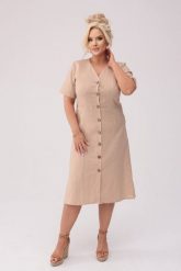Sukienka Savannah - Len w odcieniu natury PLUS SIZE OVERSIZE XXL. Sukienki Moda Size Plus Iwanek, l, bez wzorów, ze lnu, eleganckie, z asymetrycznym kołnierzem, plus size, bez ramiączek, mini, asymetryczne. Za 429.90 zł.