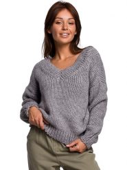 Be Wear Sweter w kolorze szarym rozmiar: S/M. Szare swetry Be Wear, m, bez wzorów, ze splotem, bez ramiączek. Za 127.65 zł.