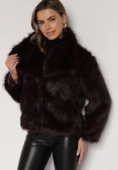 Bordowa Kurtka Futerko z Ozdobnym Kołnierzem Devrenna. Czerwone kurtki Born2be, na zimę, m, bez wzorów, z futra, eleganckie, bez kaptura. Za 229.99 zł.