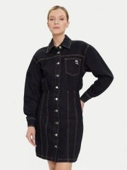 KARL LAGERFELD Sukienka jeansowa A4W13019 Granatowy Relaxed Fit. Niebieskie sukienki KARL LAGERFELD, s, bez wzorów, z bawełny, bez kołnierzyka, bez ramiączek, koszulowe. Za 829.99 zł.