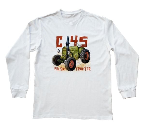 Ursus C-45 — bluzka z długim rękawem (Rozmiar: M (dorosła); Kolor koszulki: biały; Rodzaj nadruku: Ursus C-45). Białe bluzki nikiniki, m, bez wzorów, z bawełny, bez kołnierzyka, bez ramiączek. Za 89.00 zł.