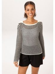 Aniston Sweter w kolorze kremowo-czarnym rozmiar: 42. Brązowe swetry Aniston, bez wzorów, z bawełny, bez ramiączek. Za 130.99 zł.
