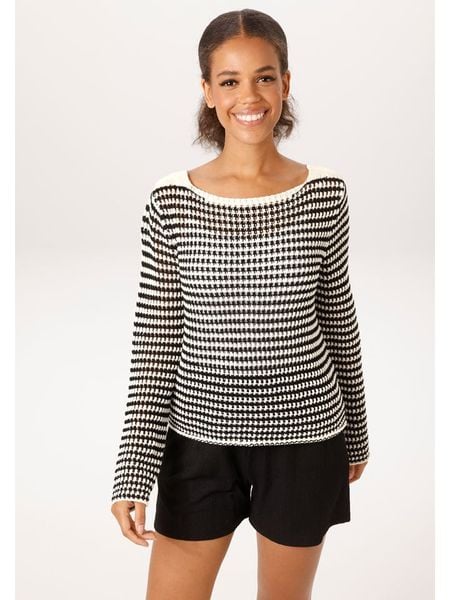 Aniston Sweter w kolorze kremowo-czarnym rozmiar: 36. Brązowe swetry Aniston, bez wzorów, z bawełny, bez ramiączek. Za 64.95 zł.