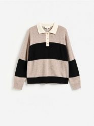 Sweter polo z wełny merino - wielobarwny. Swetry Reserved, l, bez wzorów, z wełny, bez ramiączek. Za 239.99 zł.
