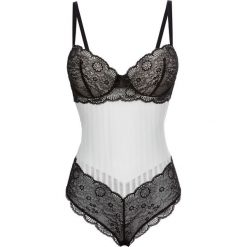 Body bonprix ecru-czarny. Czarne body i gorsety bonprix, bez wzorów, z koronki, bez ramiączek. Za 49.99 zł.