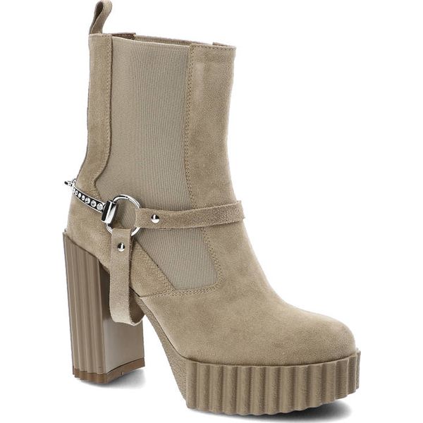 Beżowe Botki Carinii Eleganckie Skórzane Buty Na Słupku. Brązowe botki Carinii, bez wzorów, ze skóry, eleganckie, bez obcasa, na obcasie, bez zapięcia. Za 459.00 zł.