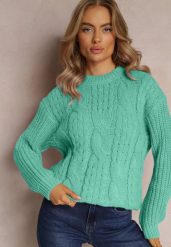 Zielony Sweter o Klasycznym Fasonie z Modnym Splotem Siloma. Zielone swetry Renee, m, bez wzorów, ze splotem, casualowe, bez ramiączek. W wyprzedaży za 63.99 zł.