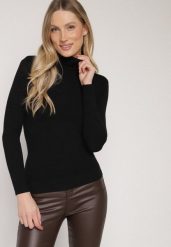 Czarny Golf z Bawełną o Prostym Kroju Mevoresa. Czarne swetry Born2be, bez wzorów, z bawełny, eleganckie, bez ramiączek. Za 49.99 zł.