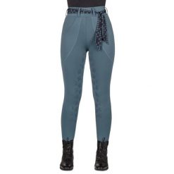 Damskie legginsy jeździeckie QHP Micah. Niebieskie legginsy QHP, bez wzorów, z elastanu, eleganckie, krótkie. Za 286.50 zł.