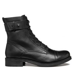 Botki Geox. Czarne botki Geox, bez wzorów, bez obcasa, na płaskiej podeszwie, bez zapięcia. Za 259.99 zł.