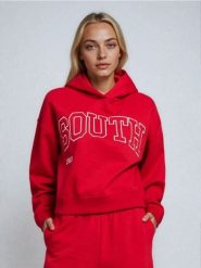 Bluza hoodie z nadrukiem - czerwony. Czerwone bluzy Sinsay, l, bez wzorów, bez ramiączek, bez kaptura. Za 49.99 zł.