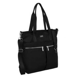 Shopperka w czarnym kolorze z zewnętrznymi kieszeniami i dopinanym paskiem Peterson PTN CTY-05. Czarne torebki klasyczne Peterson, bez wzorów, bez dodatków. Za 99.99 zł.