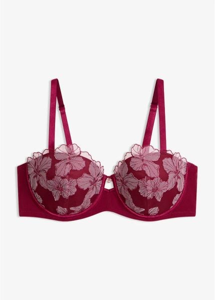 Biustonosz balkonetka z eleganckim haftem. Fioletowe biustonosze bonprix, bez wzorów. Za 84.99 zł.