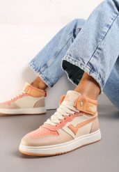 Pomarańczowe Sneakersy Zoiido. Brązowe buty sportowe lifestyle Born2be, z aplikacjami, z jeansu, sportowe, z okrągłym noskiem, za kostkę, bez zapięcia. W wyprzedaży za 42.49 zł.