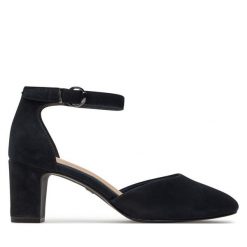 Czółenka Tamaris. Niebieskie czółenka Tamaris, bez wzorów, bez obcasa, bez zapięcia. Za 299.99 zł.