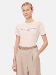 Tommy Hilfiger T-Shirt Logo WW0WW40276 Różowy Regular Fit. Czerwone t-shirty Tommy Hilfiger, xs, bez wzorów, z bawełny, bez kołnierzyka, bez ramiączek. Za 129.99 zł.