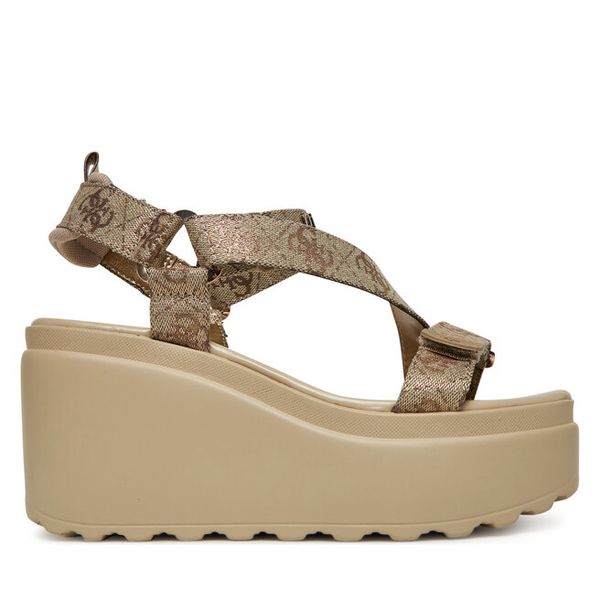 Sandały Guess. Żółte sandały Guess, z aplikacjami, bez obcasa, na koturnie, bez zapięcia. Za 429.99 zł.