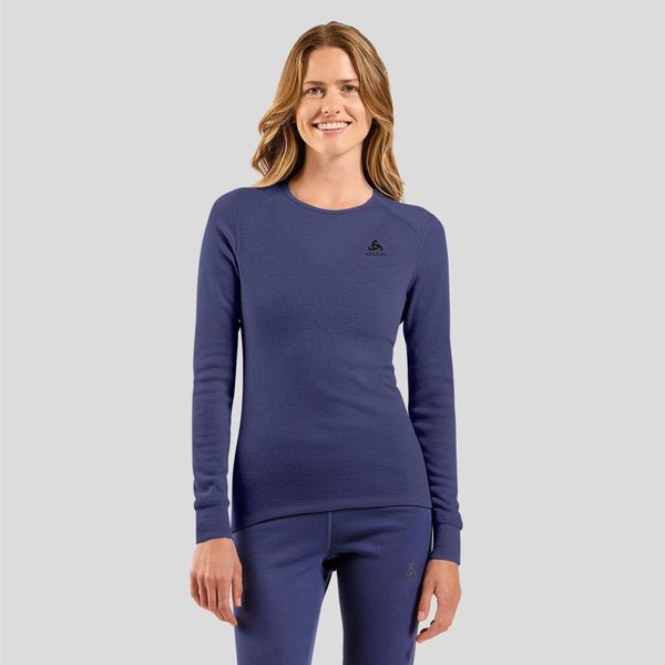 Bielizna termoaktywna z długim rękawem Odlo BL TOP crew neck l/s ACTIVE WARM. Niebieskia bielizna termoaktywna damska ODLO, bez wzorów, bez ramiączek. Za 319.79 zł.