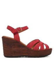 Lasocki Sandały WI23-LEMONE-03 Czerwony. Czerwone sandały Lasocki, bez wzorów, z nubiku, bez obcasa, na koturnie, bez zapięcia. Za 139.99 zł.