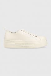 Armani Exchange tenisówki skórzane kolor biały. Białe trampki Armani Exchange, bez wzorów, z gumy, bez zapięcia. Za 719.99 zł.