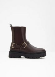 Sztyblety. Brązowe botki bonprix, bez wzorów, bez obcasa, bez zapięcia. Za 189.99 zł.
