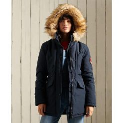 Parka damska Superdry Everest. Niebieskie płaszcze Superdry, bez wzorów, bez kaptura. Za 851.75 zł.