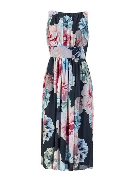 SWING Sukienka w kolorze granatowo-jasnoróżowym rozmiar: 42. Niebieskie sukienki Swing, bez wzorów, bez kołnierzyka, bez ramiączek, midi. Za 315.50 zł.