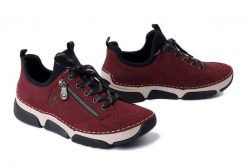 RIEKER 45973-36 red, półbuty damskie. Czerwone półbuty wsuwane Rieker, bez wzorów, bez obcasa. Za 359.90 zł.
