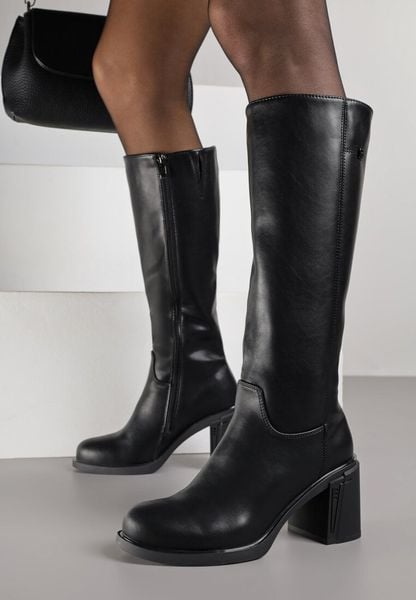 Czarne Skórzane Kozaki VICES na Obcasie Fezunda. Czarne kozaki Born2be, bez wzorów, z jeansu, eleganckie, przed kolano, bez obcasa, na obcasie, bez zapięcia. Za 299.99 zł.