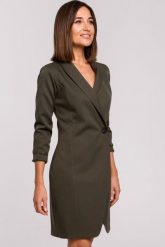 Elegancka sukienka marynarka biznesowa z kołnierzem do pracy khaki. Brązowe marynarki i żakiety Stylove, s, bez wzorów, biznesowe, bez ramiączek. Za 339.00 zł.