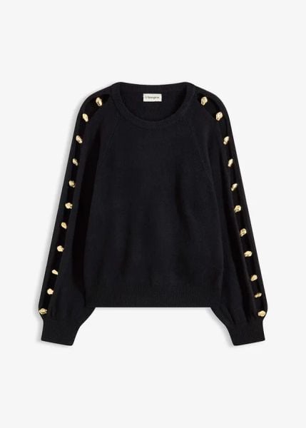 Sweter z metalowymi perełkami. Czarne swetry bonprix, z aplikacjami, bez ramiączek. Za 159.99 zł.