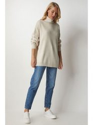Happiness Istanbul Sweter w kolorze beżowym rozmiar: onesize. Brązowe swetry Happiness Istanbul, bez wzorów, ze splotem, bez ramiączek. Za 110.04 zł.