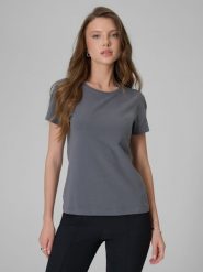4F T-shirt slim gładki damski - szary S. Szare t-shirty 4f, s, bez wzorów, z dzianiny, klasyczne, bez kołnierzyka, bez ramiączek. Za 49.99 zł.