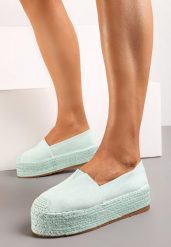 Jasnozielone Espadryle na Platformie z Plecionki i Ozdobnym Noskiem Vepasa. Zielone espadryle Born2be, bez wzorów, bez obcasa, na platformie. Za 109.99 zł.