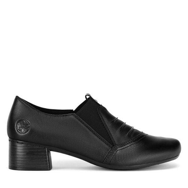 Półbuty Rieker. Czarne półbuty wsuwane Rieker, bez wzorów, bez obcasa, na obcasie. Za 329.99 zł.