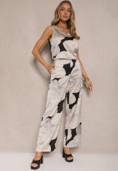 Beżowe Spodnie z Wiskozą High Waist Ozdobione Geometrycznym Wzorem Katiliana. Brązowe jeansy Renee, bez wzorów, z jeansu, eleganckie, z podwyższonym stanem. W wyprzedaży za 62.99 zł.