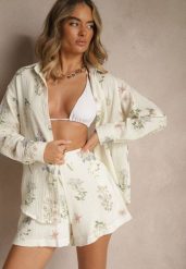 Beżowa Muślinowa Koszula z Bawełny w Kwiaty Nilarea. Brązowe koszule Renee, l, bez wzorów, z bawełny, eleganckie, bez kołnierzyka, bez ramiączek. W wyprzedaży za 119.99 zł.